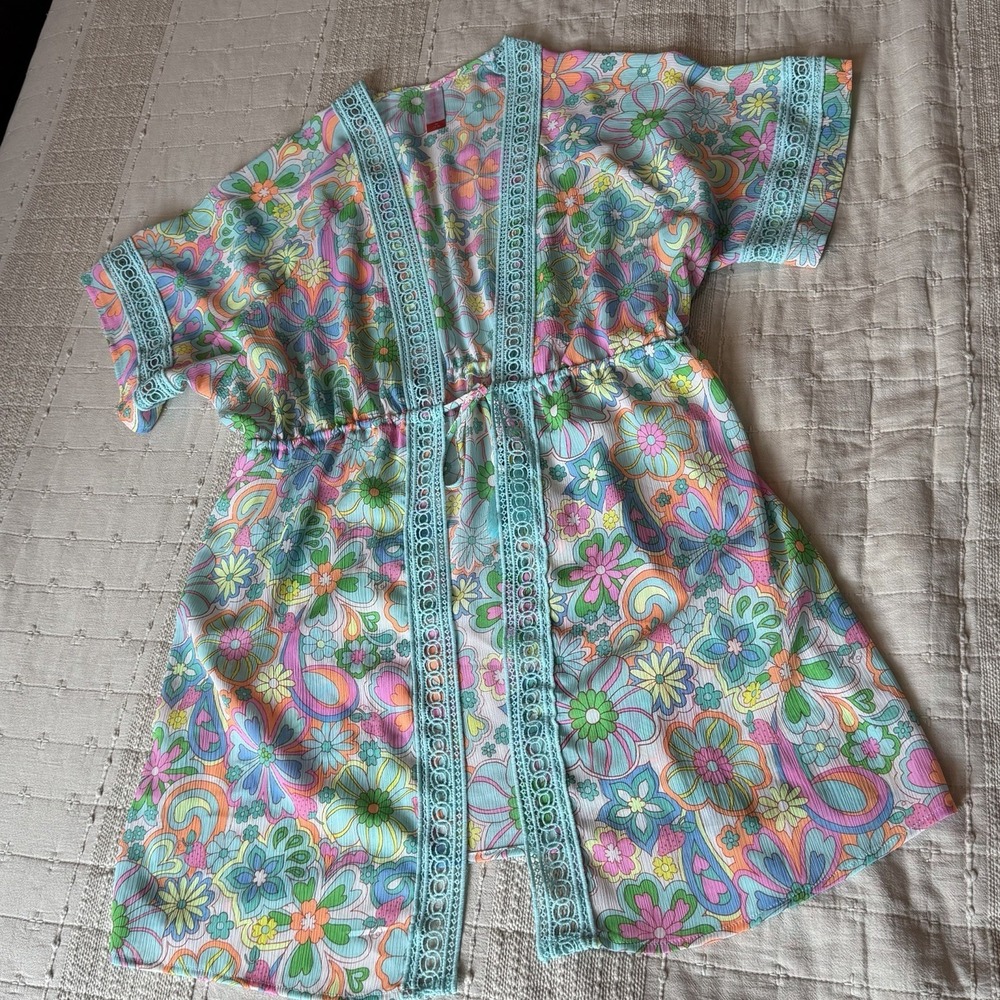 No Boundaries Girl's Juniors Paisley Floral Print Swimsuit Coverup - 7/9 Medium
